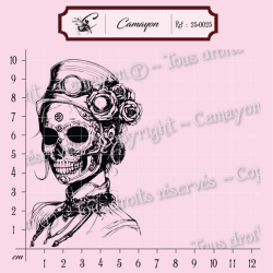 Tampon grunge steampunk tête de mort skull 3 femme au chapeau - Tampon silicone clear