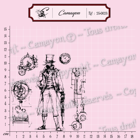 Tampon grunge steampunk engrenage homme au chapeau - Tampon silicone clear