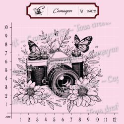Tampon appareil photo fleuri et papillons - Tampon silicone clear