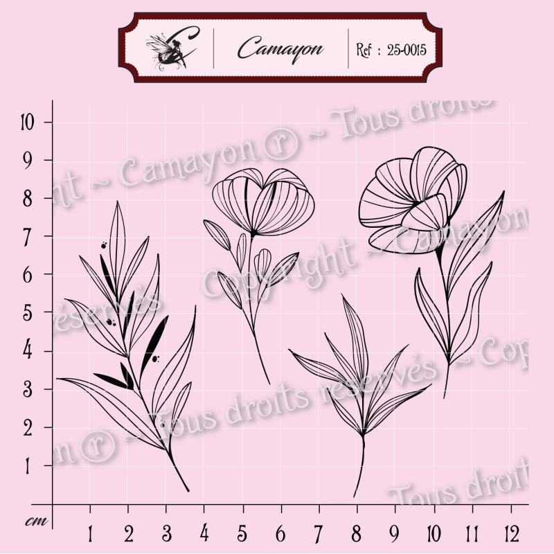 4 Tampons fleurs et feuillage - Tampon silicone clear