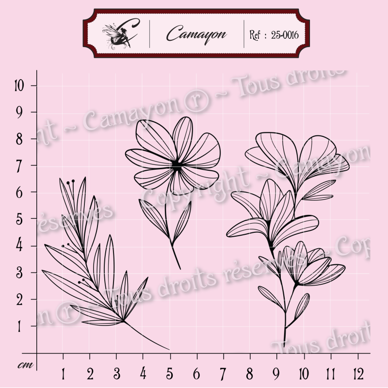 3 Tampons fleurs et feuillage - Tampon silicone clear